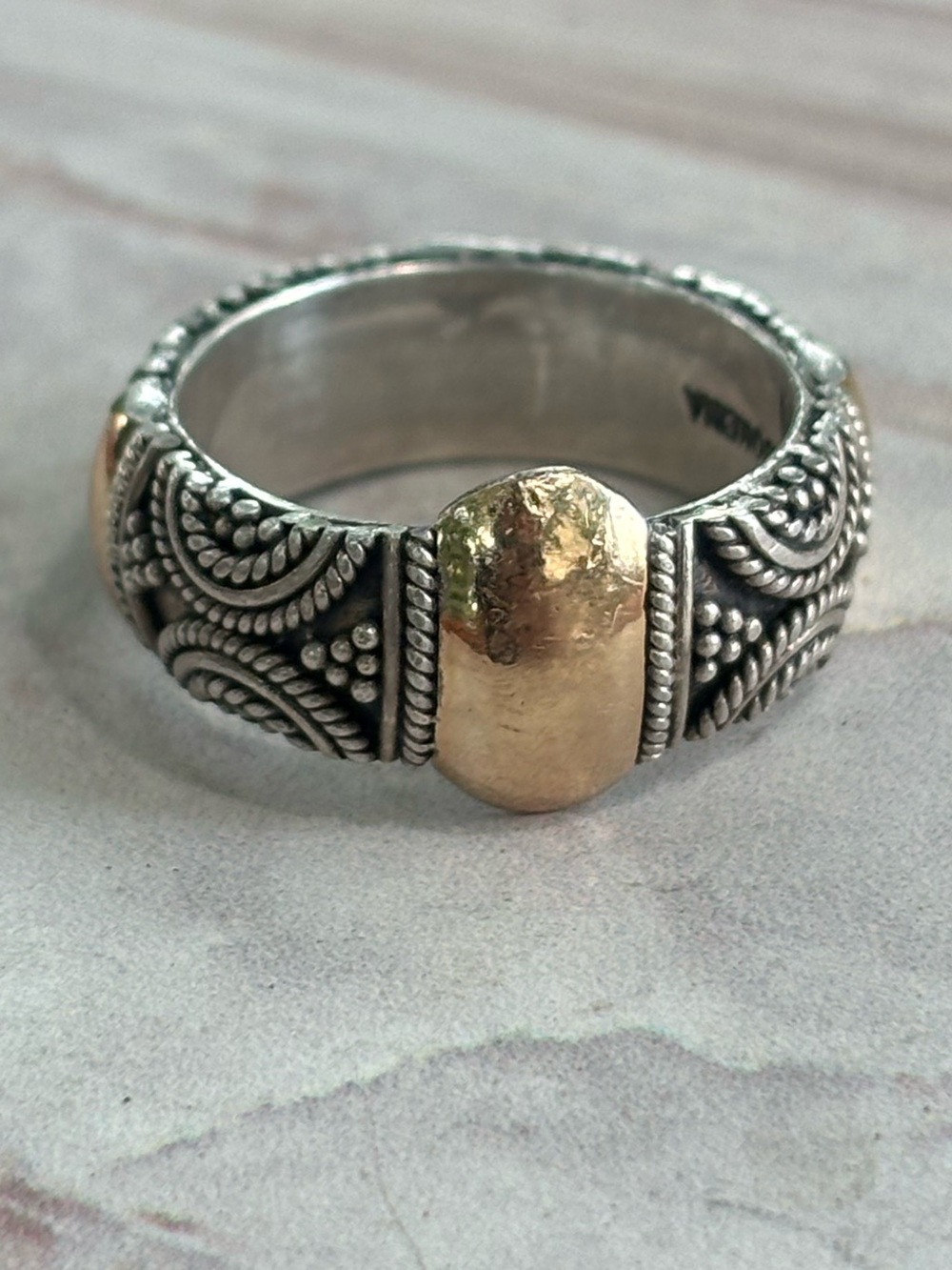 UARTI BA Bali 925 Sterling Silver 18K Yellow Gold Scroll Band Ring Size 6.75 8g - Picture 4 of 9